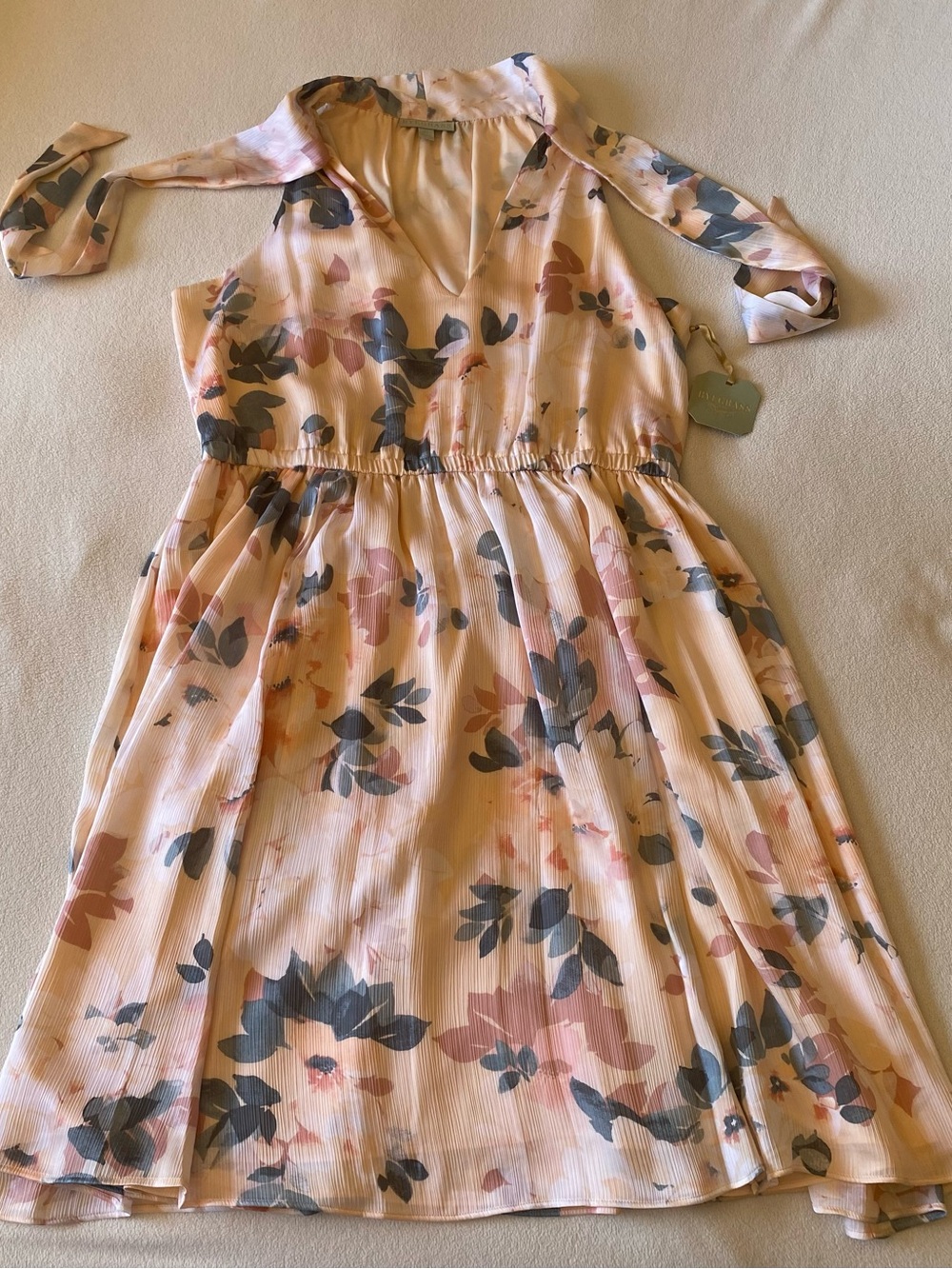 Ryegrass Women’s Floral Pink and Blue Halter Dress with Neck Tie, XL, NEW W/ TAG